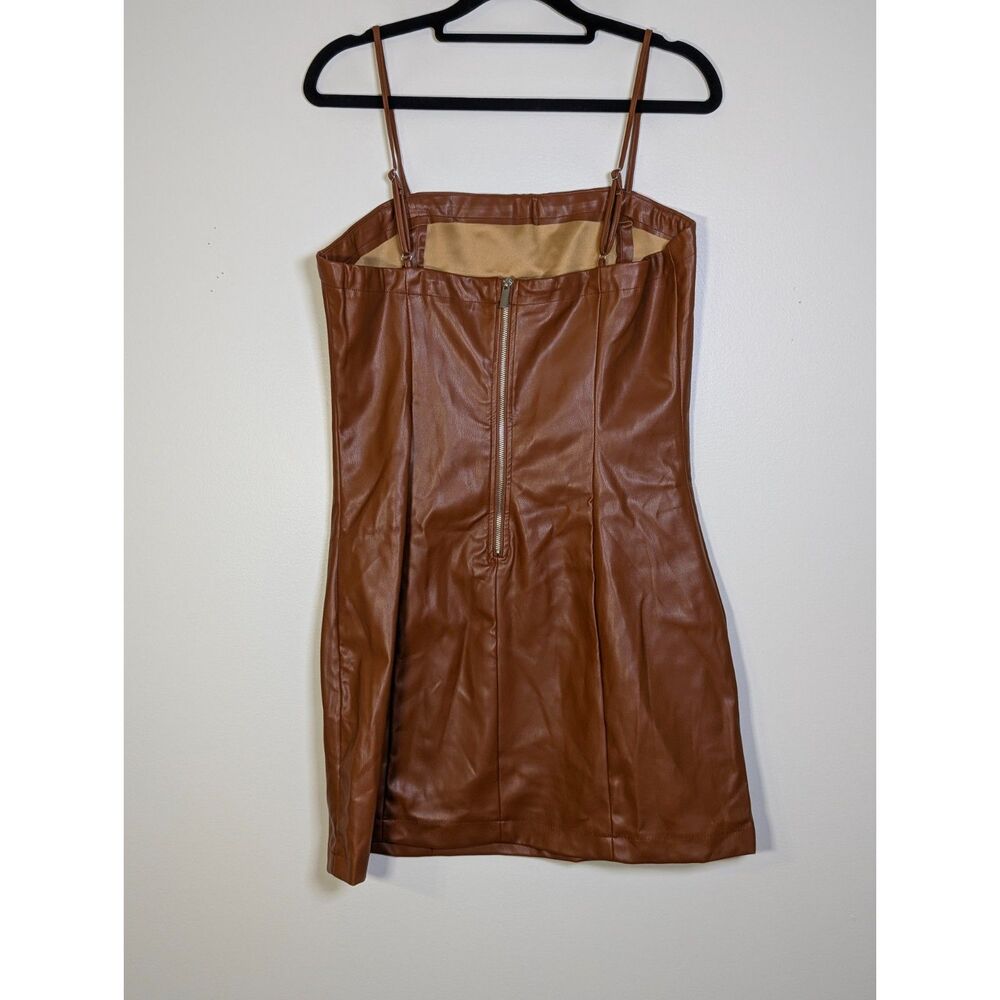 Love Tree Cognac Faux Leather Mini Dress Vegan Leather Bodycon NWT M Date Night - Picture 8 of 8